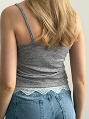 Knitted T-shirt with lace, gray