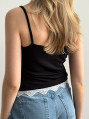 Knitted T-shirt with lace, black