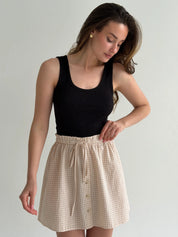 Check cotton skirt with drawstring beige/milk