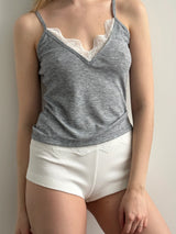 Knitted T-shirt with lace, gray