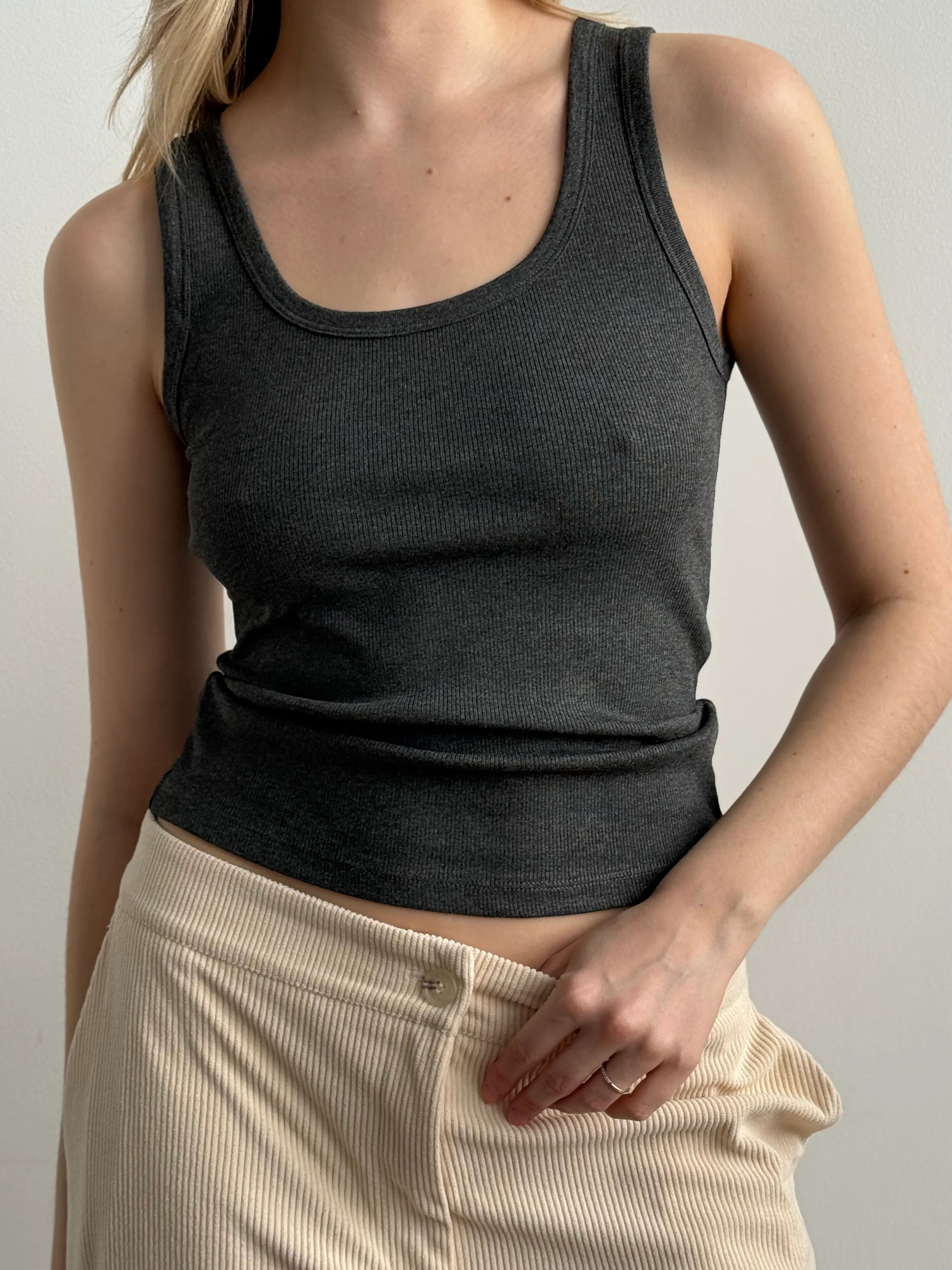 Basic ribbed T-shirt, graphite