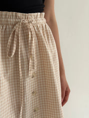 Check cotton skirt with drawstring beige/milk