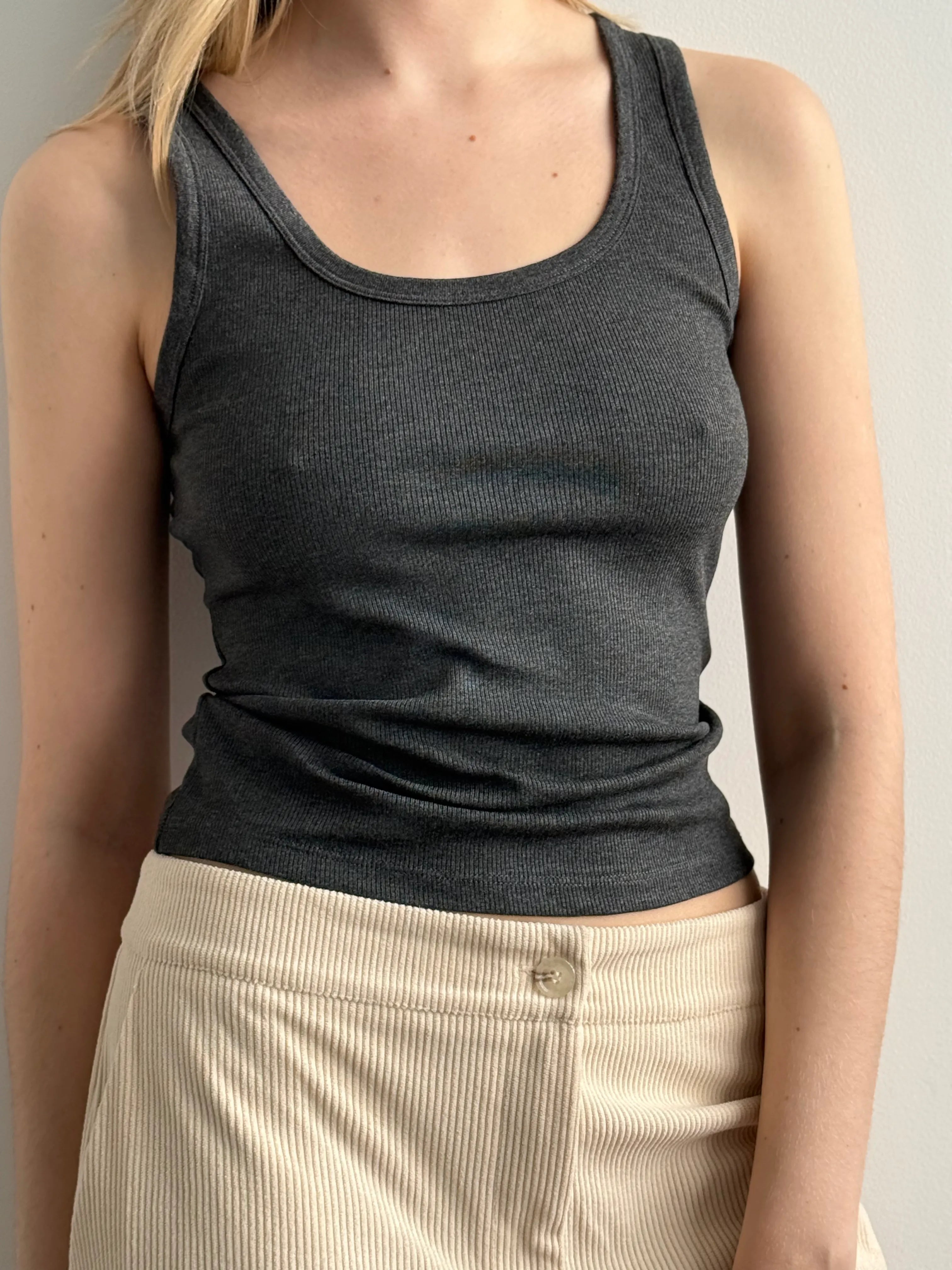 Basic ribbed T-shirt, graphite