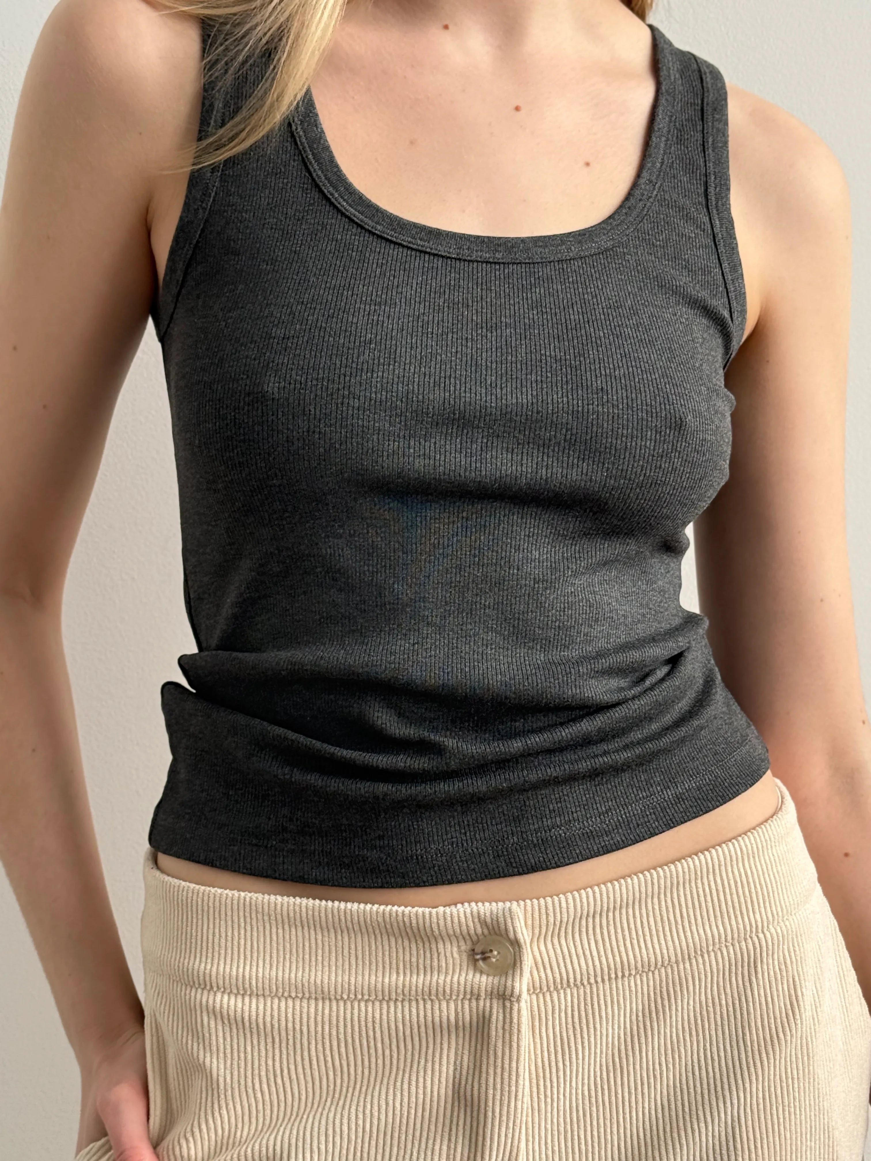 Basic ribbed T-shirt, graphite