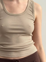 Basic ribbed T-shirt, beige