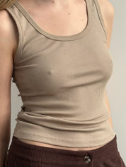 Basic ribbed T-shirt, beige