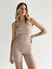 Beige Ribbed T-Shirt