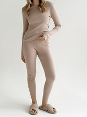Rib knitwear Beige leggings