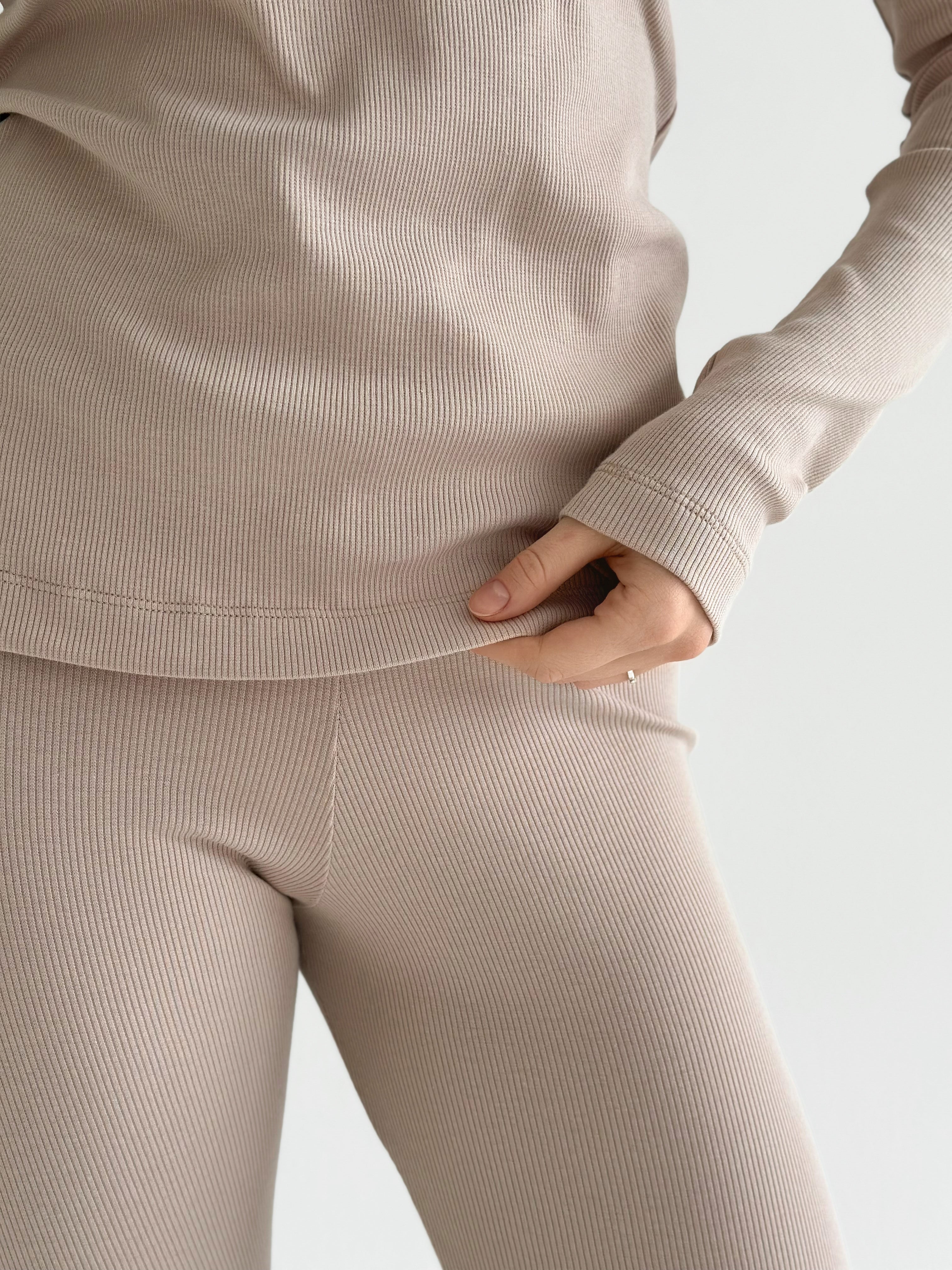 Rib knitwear Beige leggings