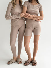 Rib knitwear Beige leggings