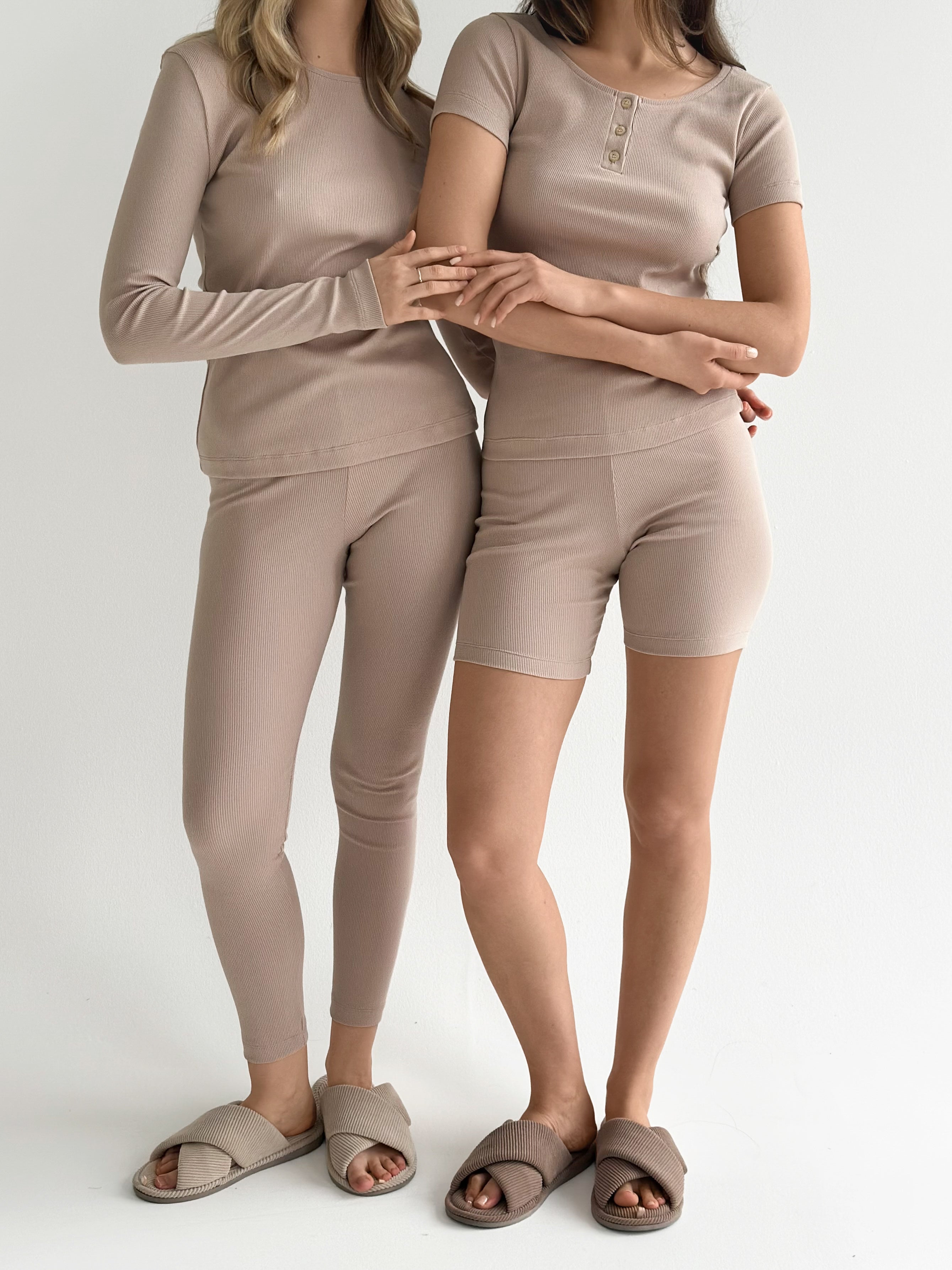 Rib knitwear Beige leggings