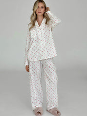 Flannel pajama set white "rose"