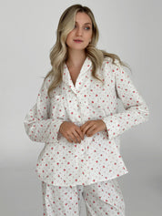 Flannel pajama set white "rose"