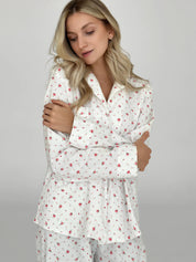 Flannel pajama set white "rose"