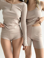 Ribbed knit mini shorts beige