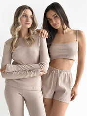 Ribbed knitwear Longsleeve beige (without button)