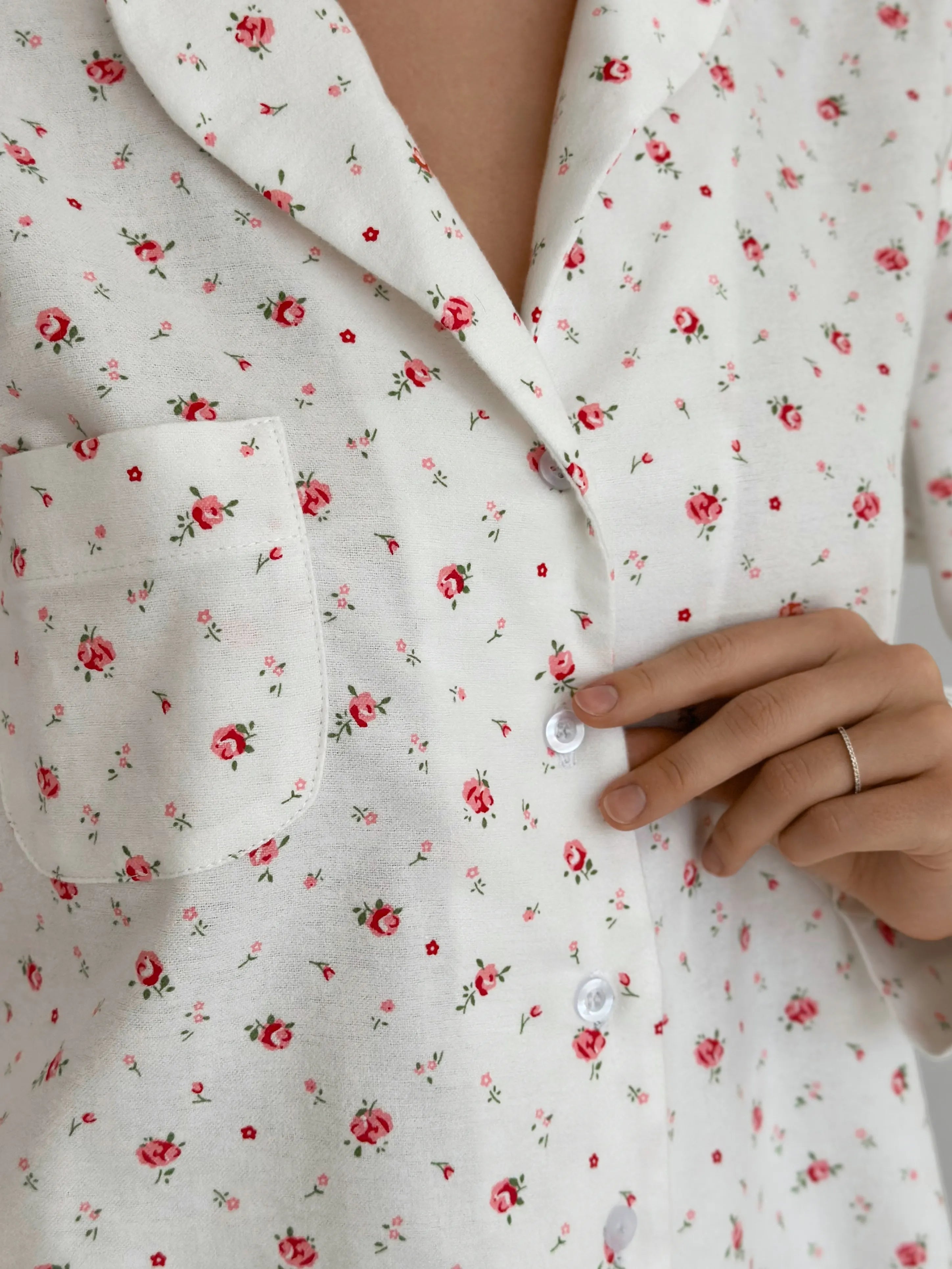 Flannel pajama set white "rose"