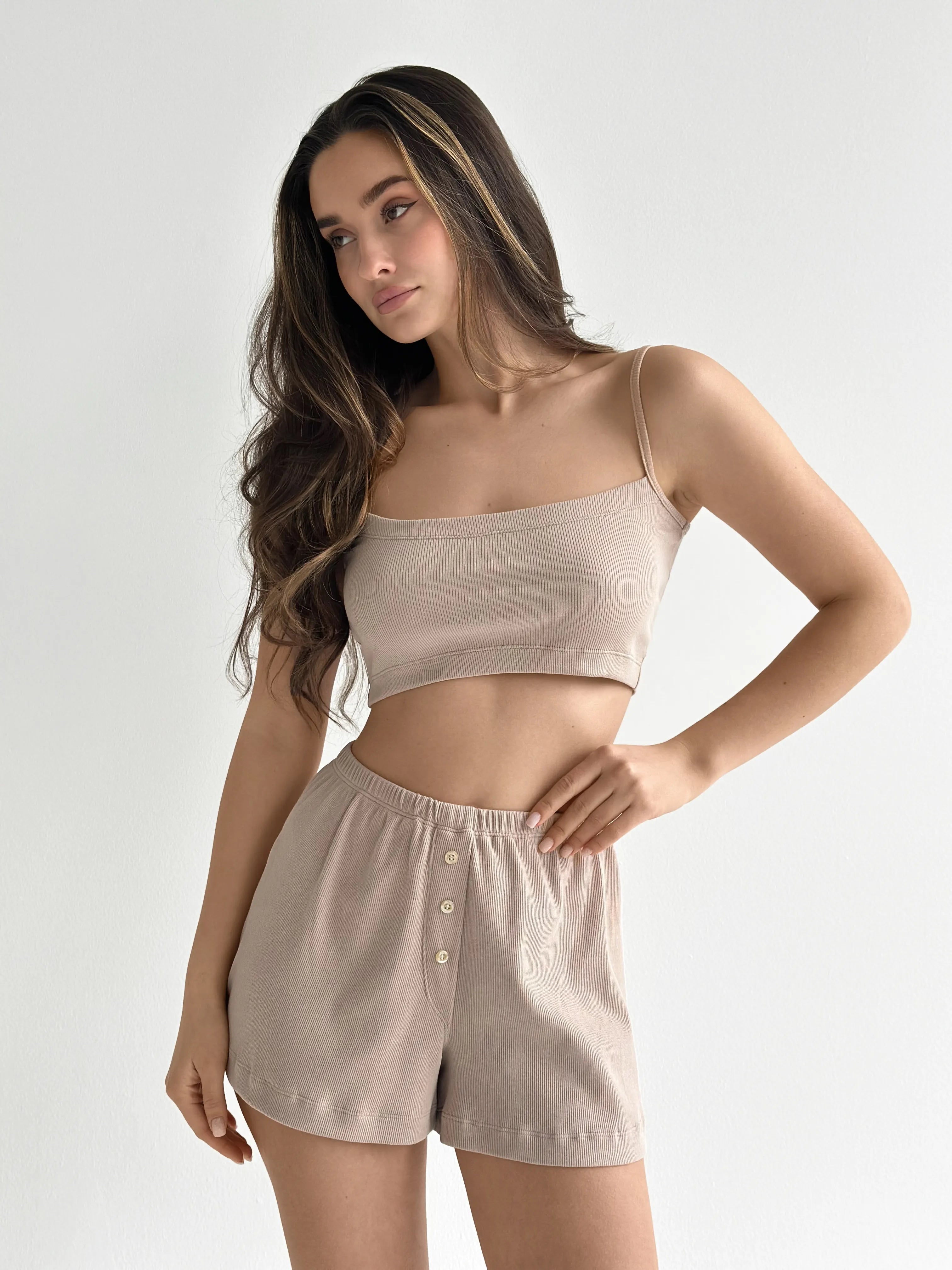 Ribbed knit top beige