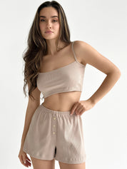 Ribbed knit top beige