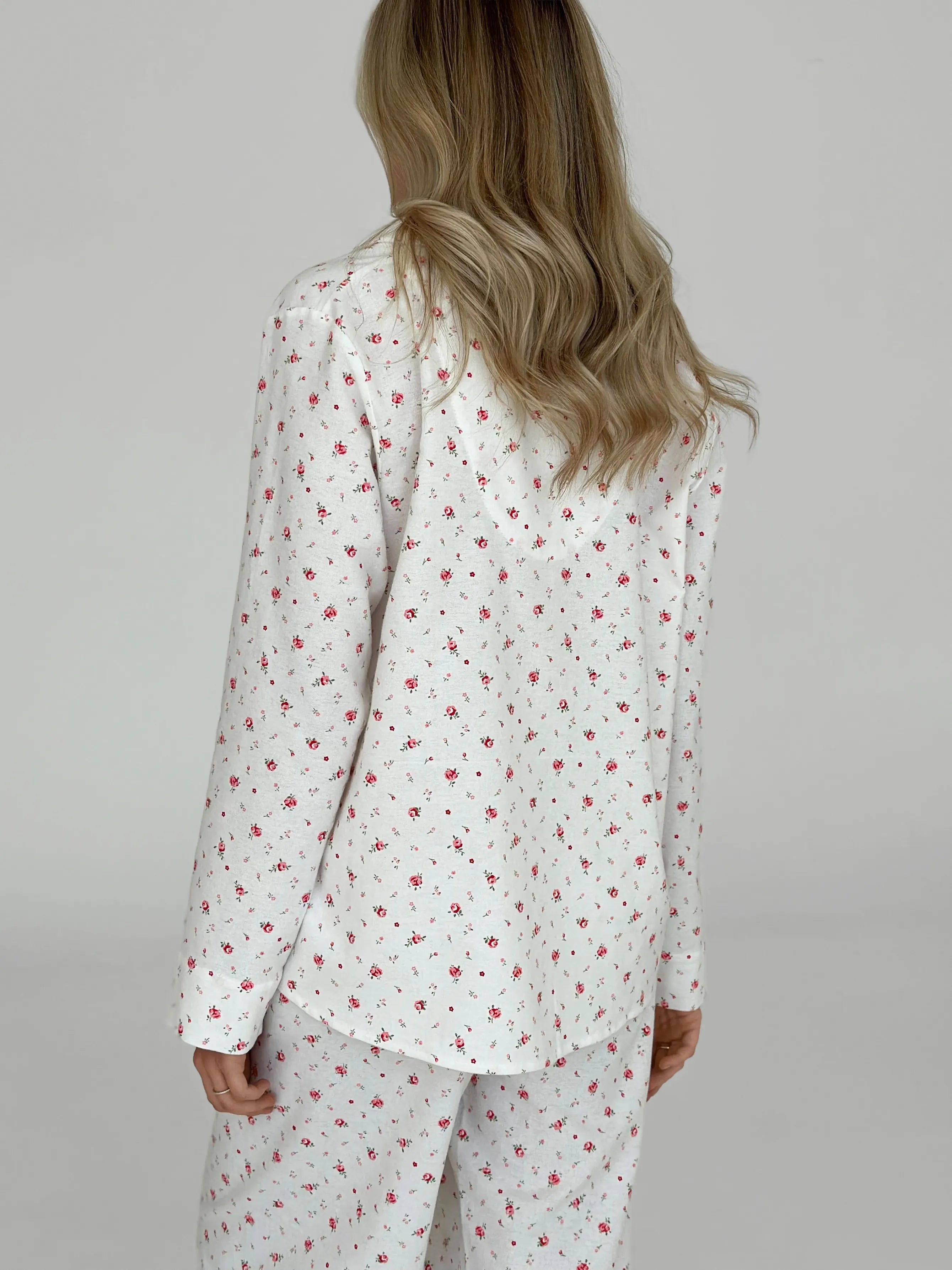 Flannel pajama set white "rose"