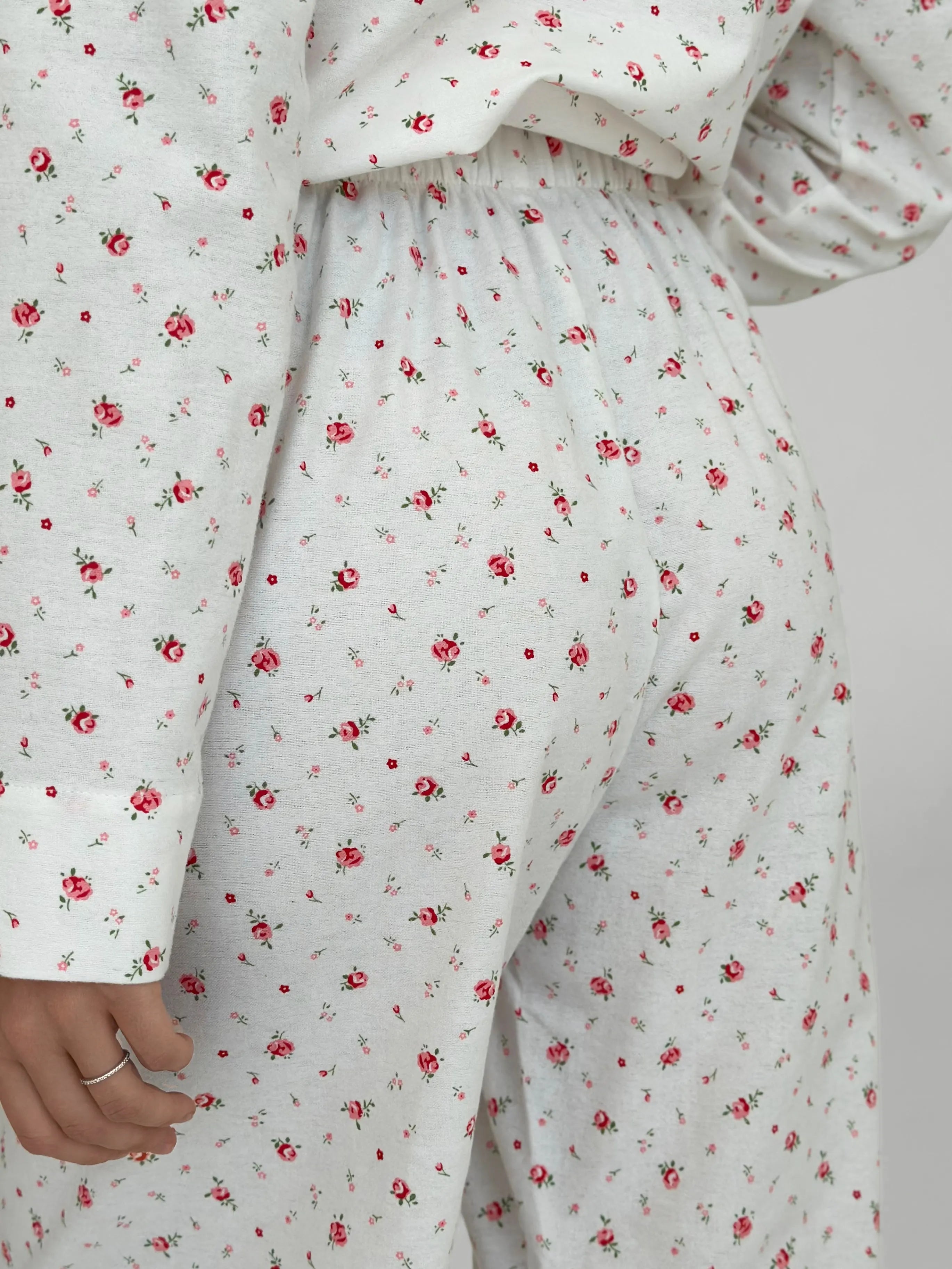 Flannel pajama set white "rose"
