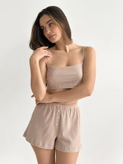Ribbed knit top beige