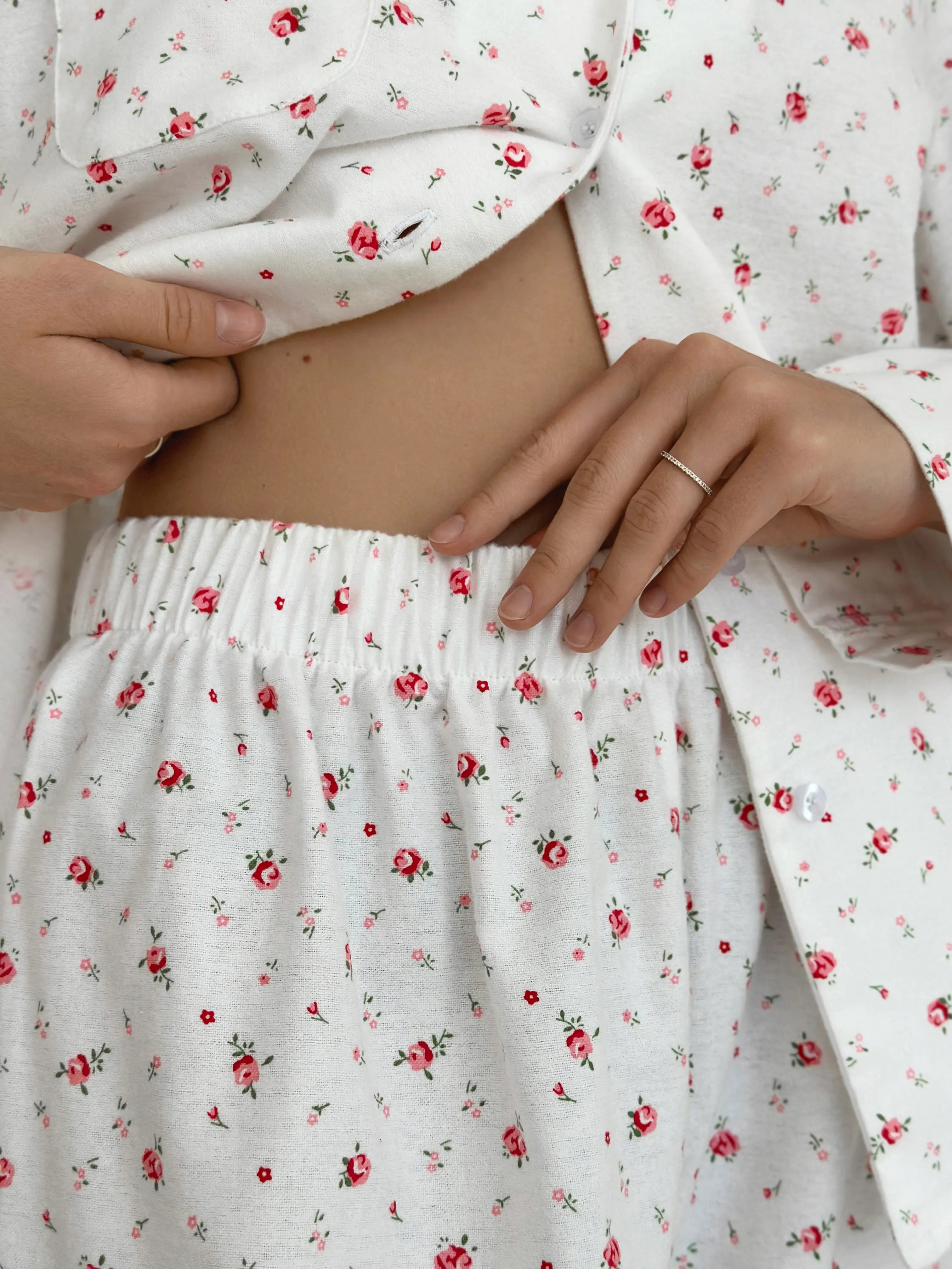 Flannel pajama set white "rose"