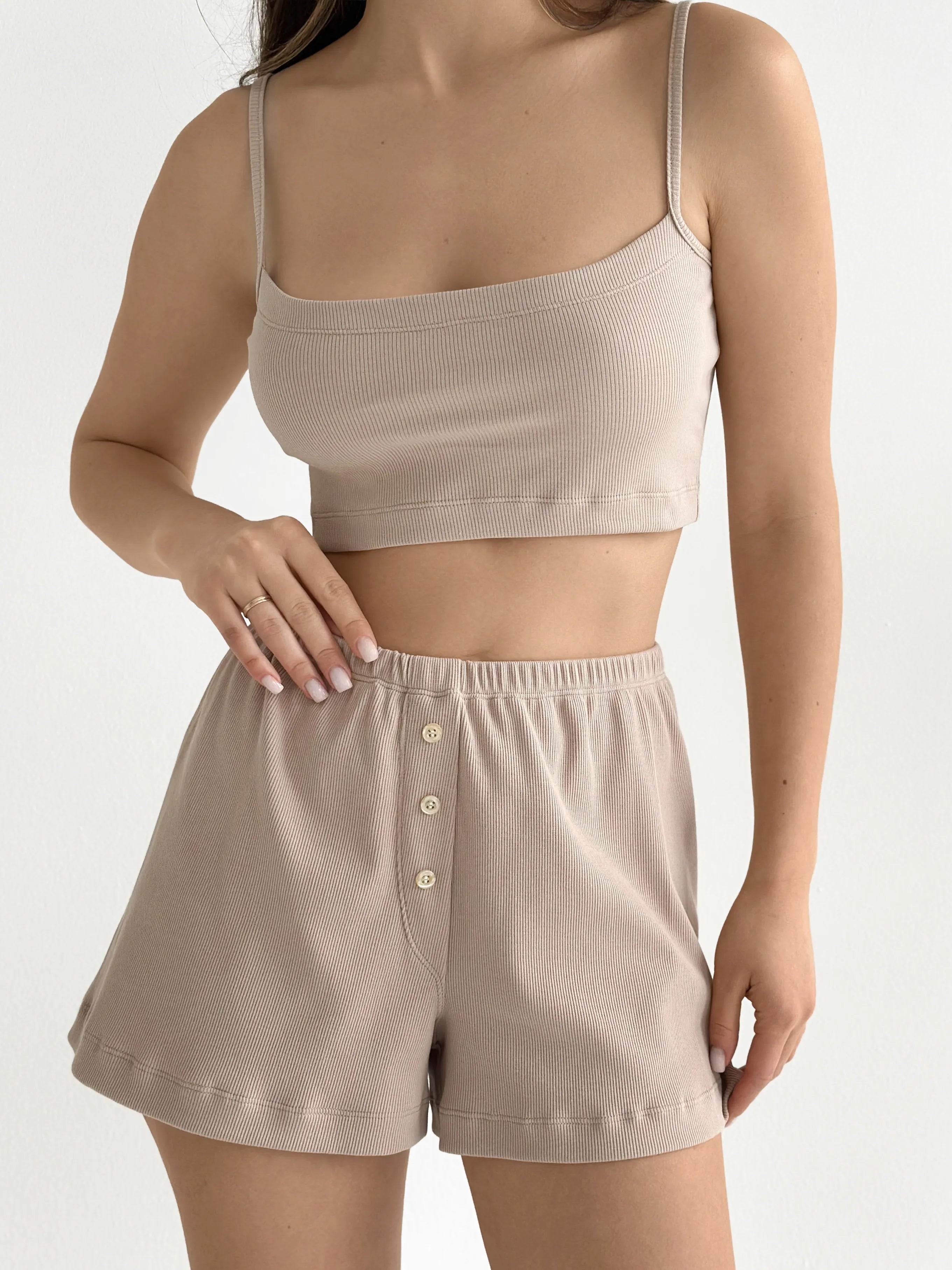 Rib knit shorts  beige