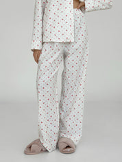 Flannel pajama set white "rose"