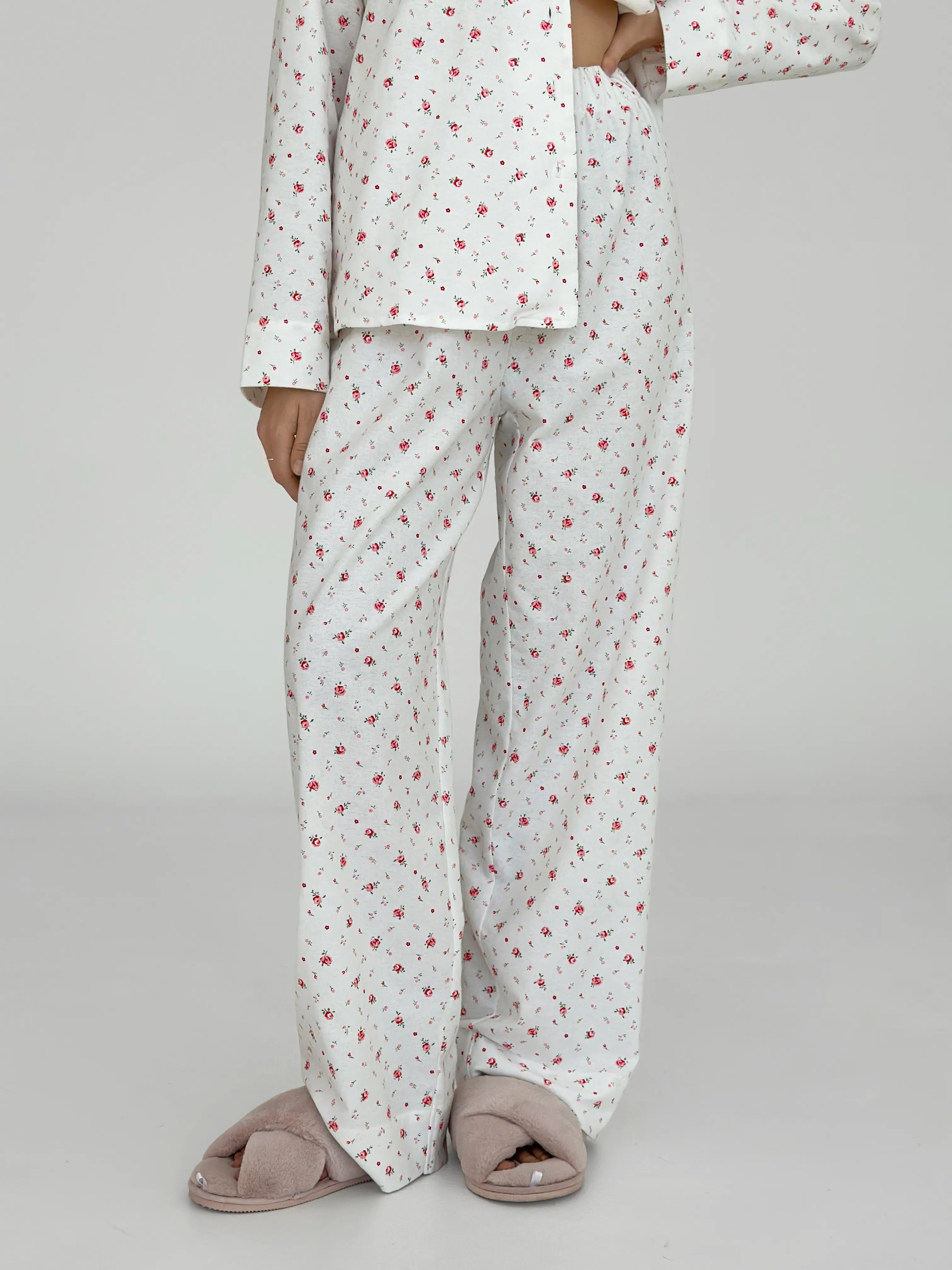 Flannel pajama set white "rose"