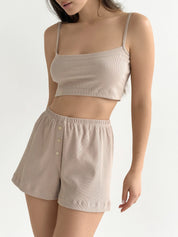 Ribbed knit top beige