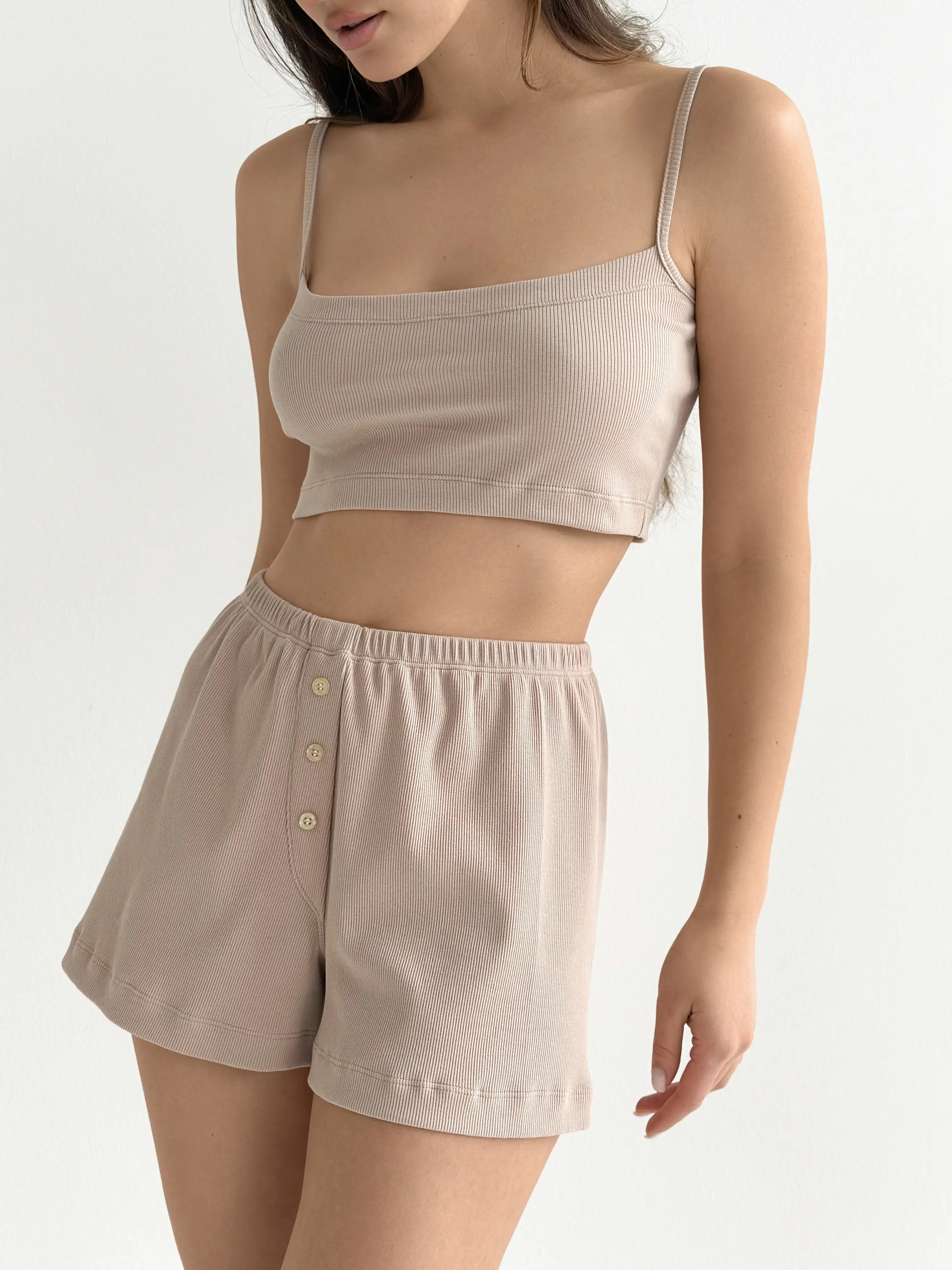Rib knit shorts  beige