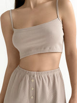 Ribbed knit top beige