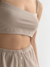 Rib knit shorts  beige