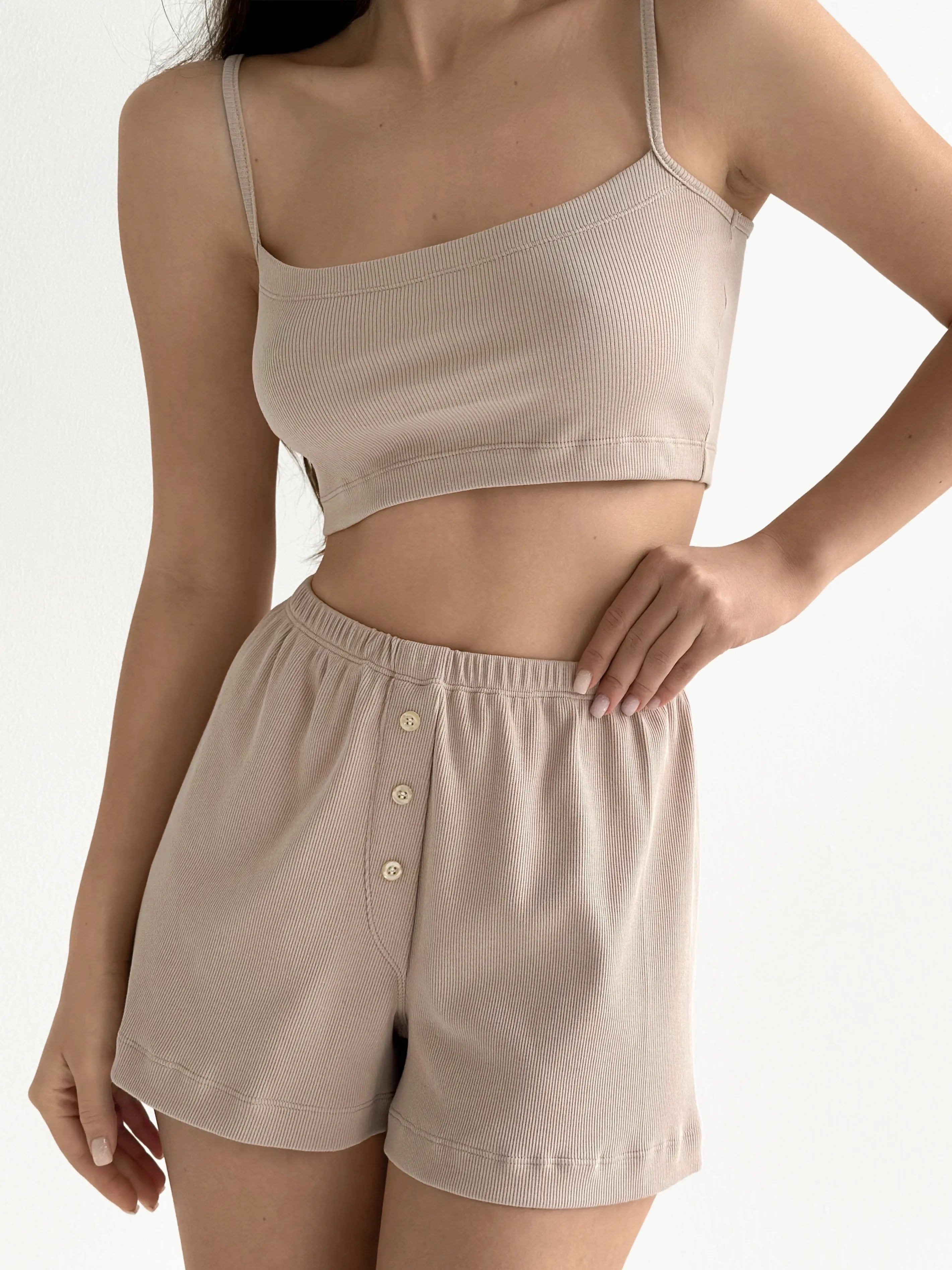 Rib knit shorts  beige