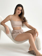Rib knit shorts  beige