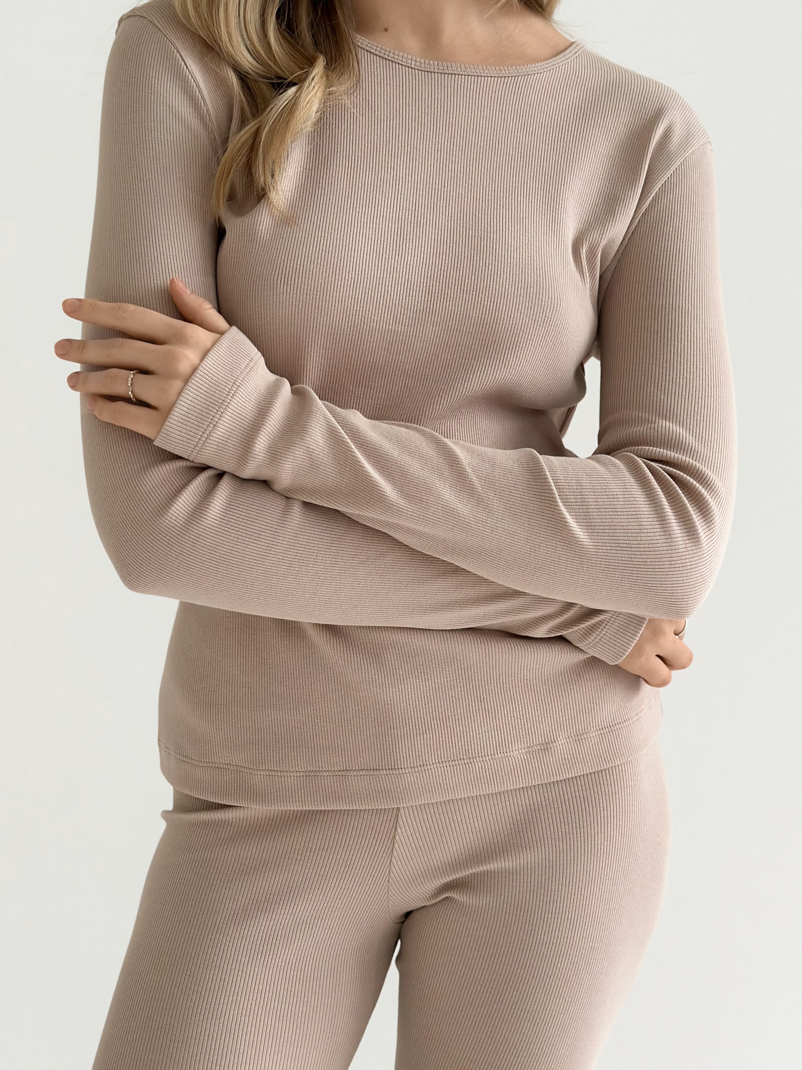 Ribbed knitwear Longsleeve beige (without button)