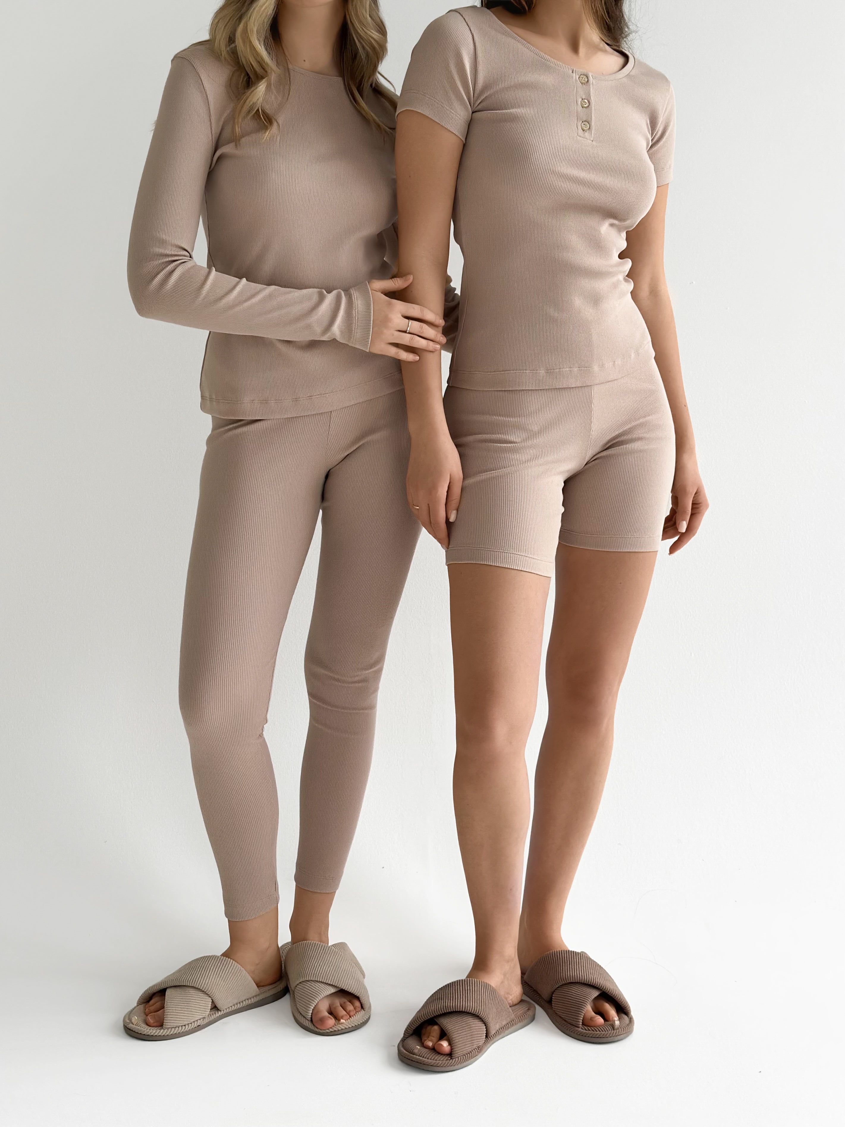 Rib knitwear Beige leggings