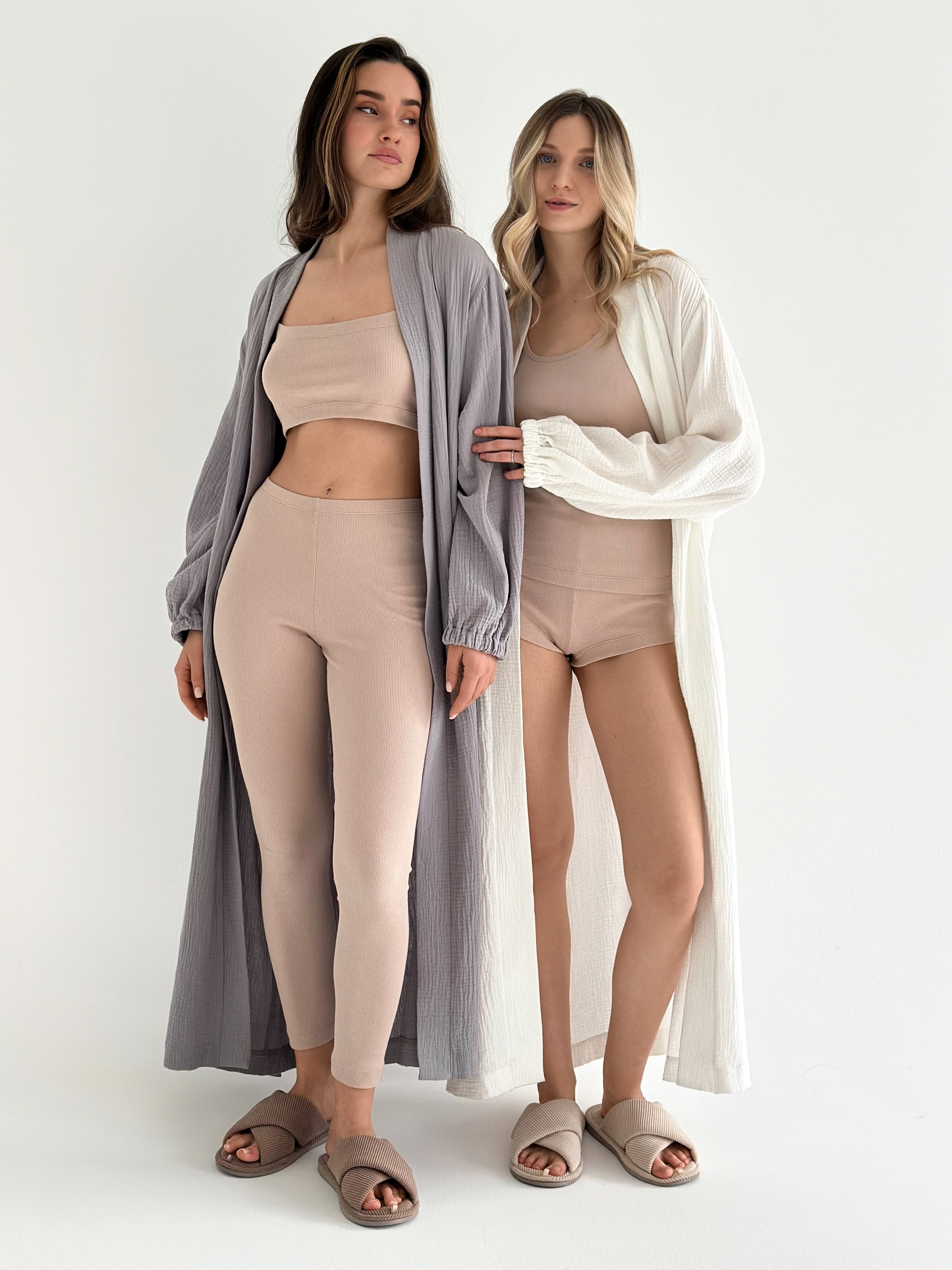 Rib knitwear Beige leggings