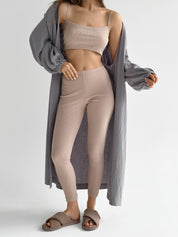 Rib knitwear Beige leggings