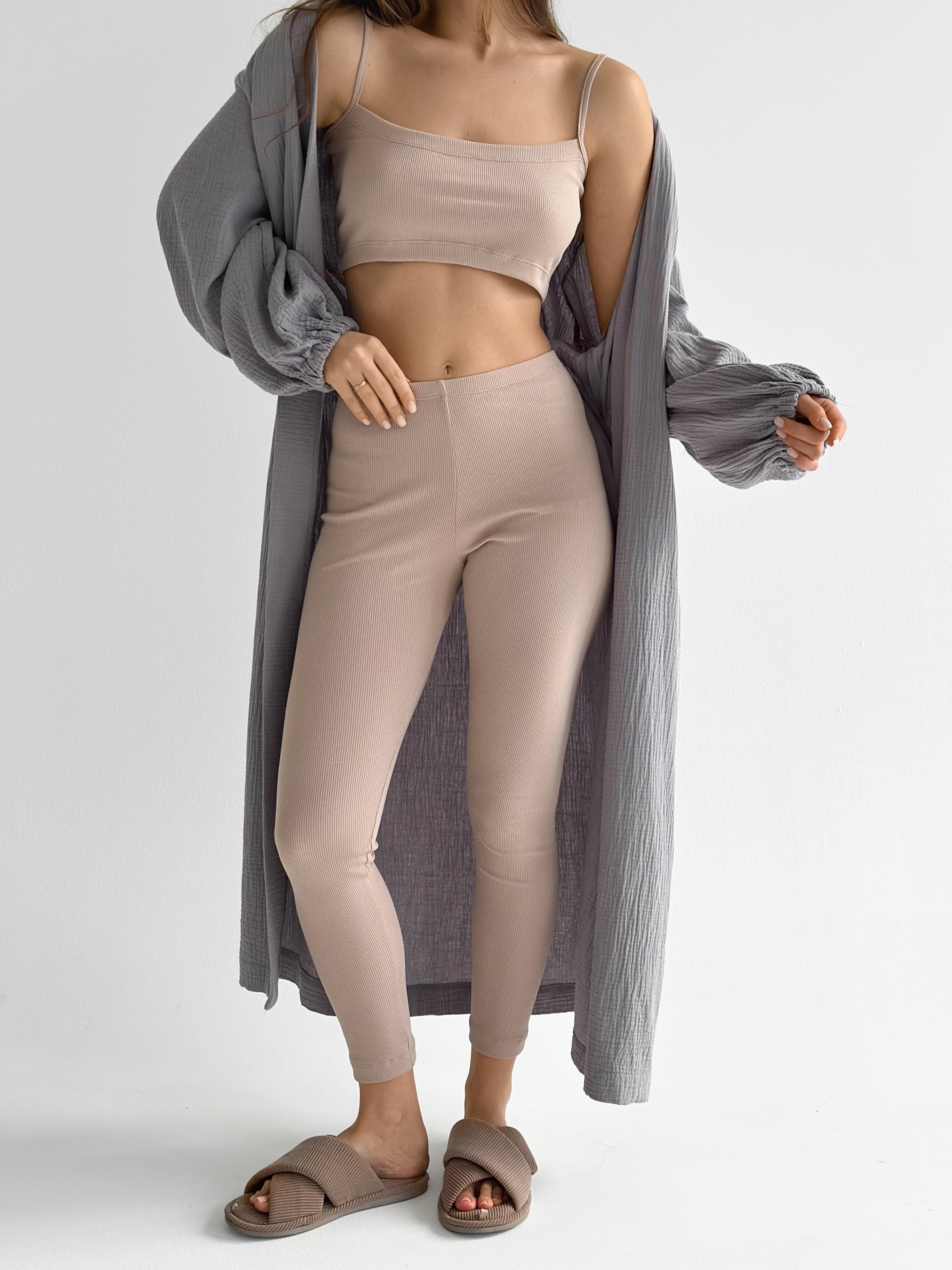 Rib knitwear Beige leggings