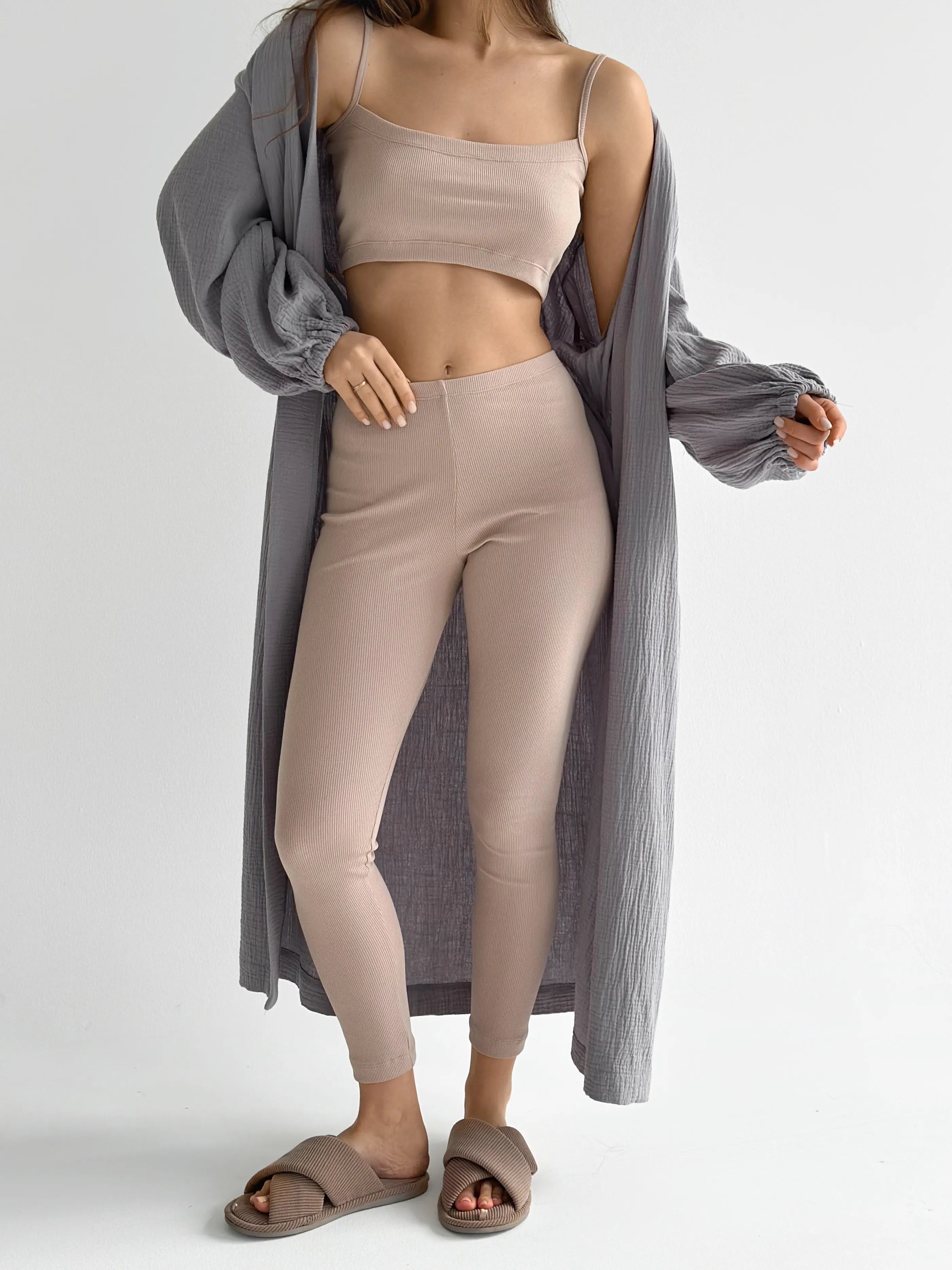 Ribbed knit top beige