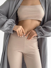 Rib knitwear Beige leggings