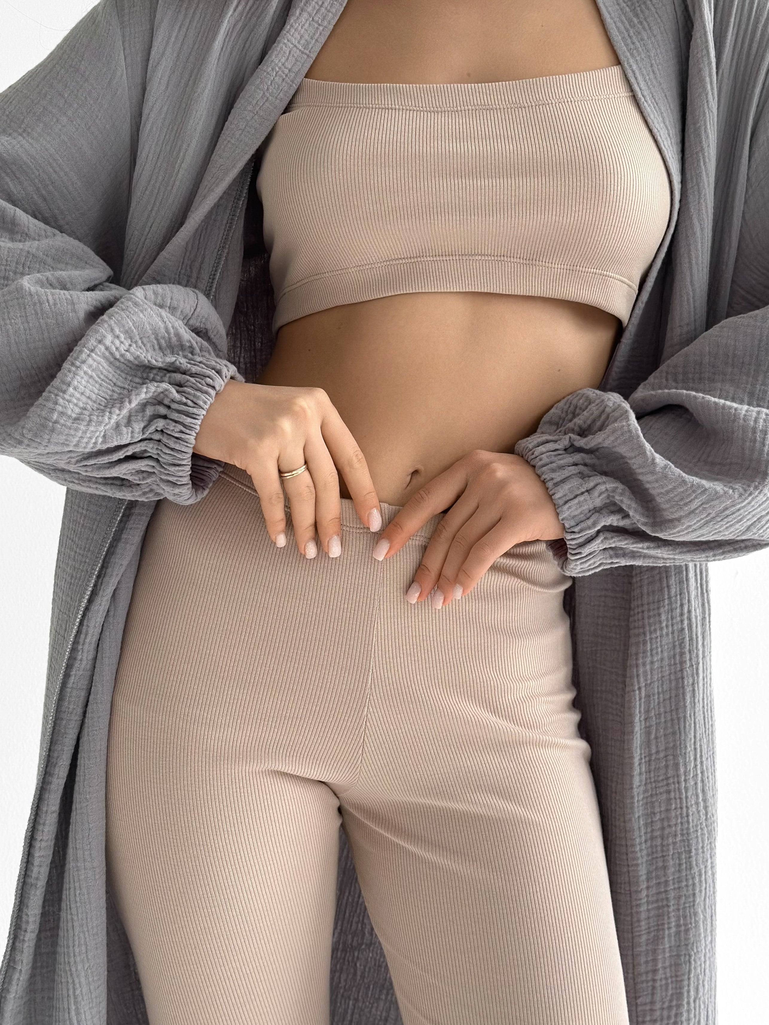 Rib knitwear Beige leggings