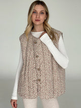 Quilted flannel Vest "burgundy flower" on beige