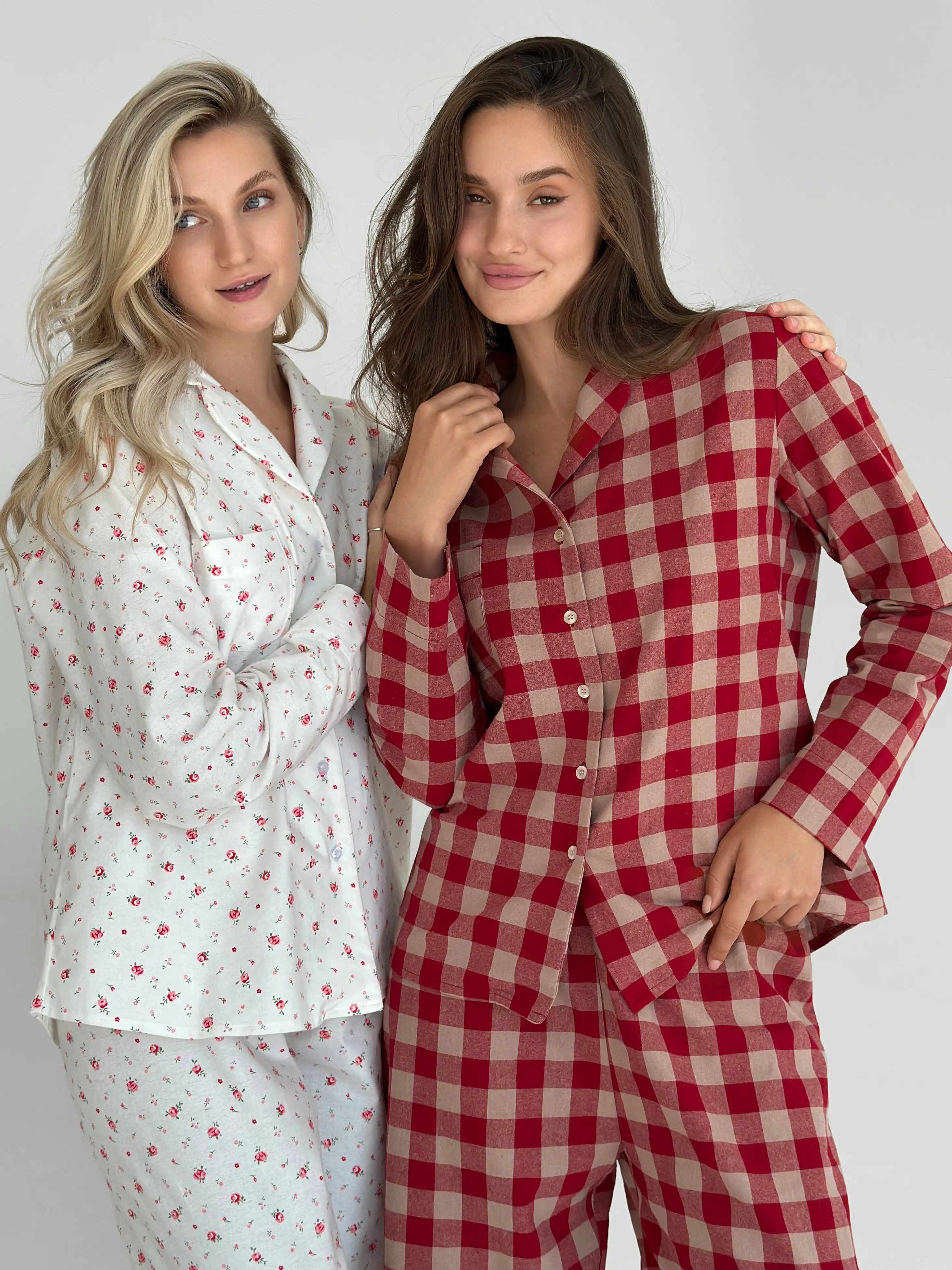 Flannel pajama set white "rose"