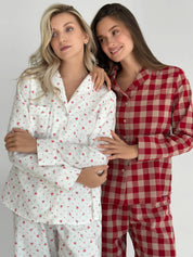 Flannel pajama set white "rose"