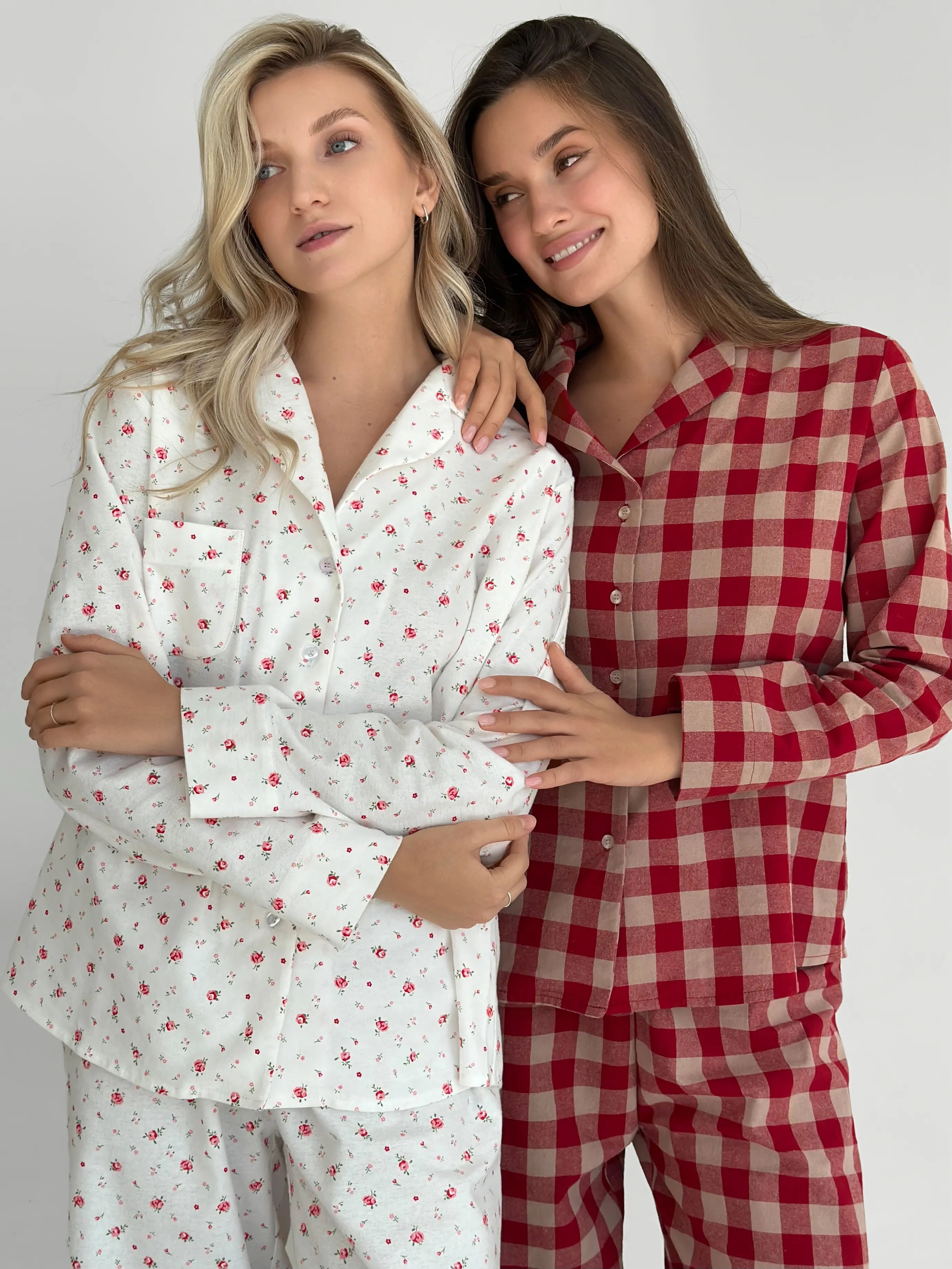 Flannel pajama set white "rose"