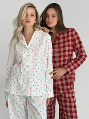 Flannel pajama set white "rose"