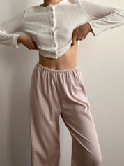Ribbed wide pants powder